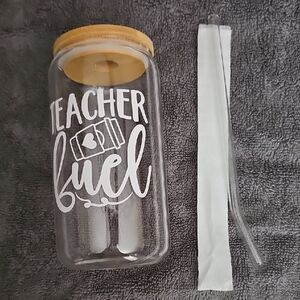 Glass Jar with Bamboo Lid and Straw